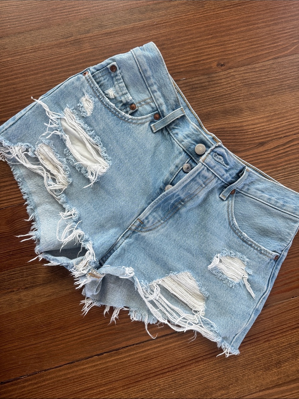 Levi's Light Blue Distressed Denim Cutoff Shorts